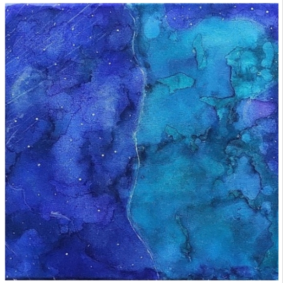 Hand Crafted Turquoise and Purple Abstract Design 12 x 12 Inches Canvas Painting - Picture 4 of 4